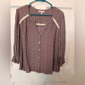 Pale Sky women’s XL long sleeve blouse with lace detail & smocking at‎ wrists